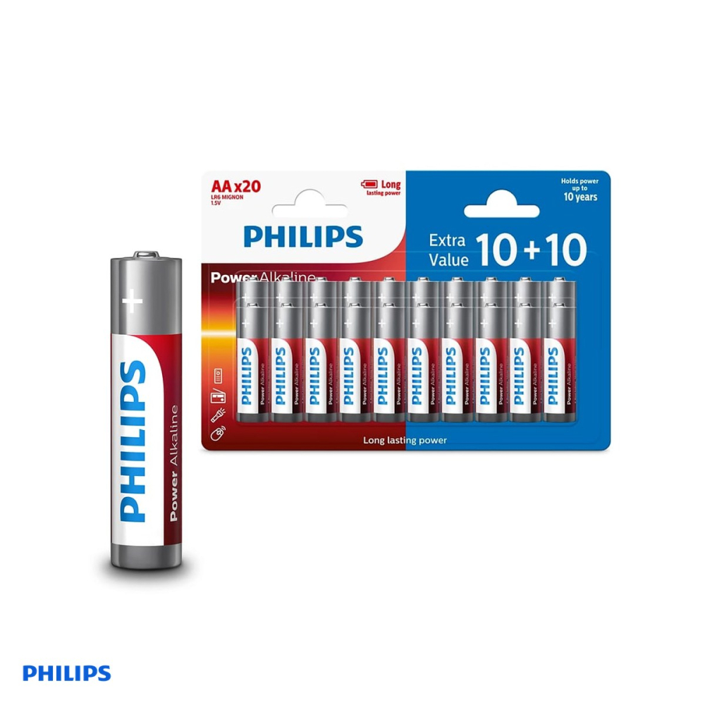 Set 20 baterii Philips Power Alkaline AA LR6, Extra Value Pack, in blister [1]