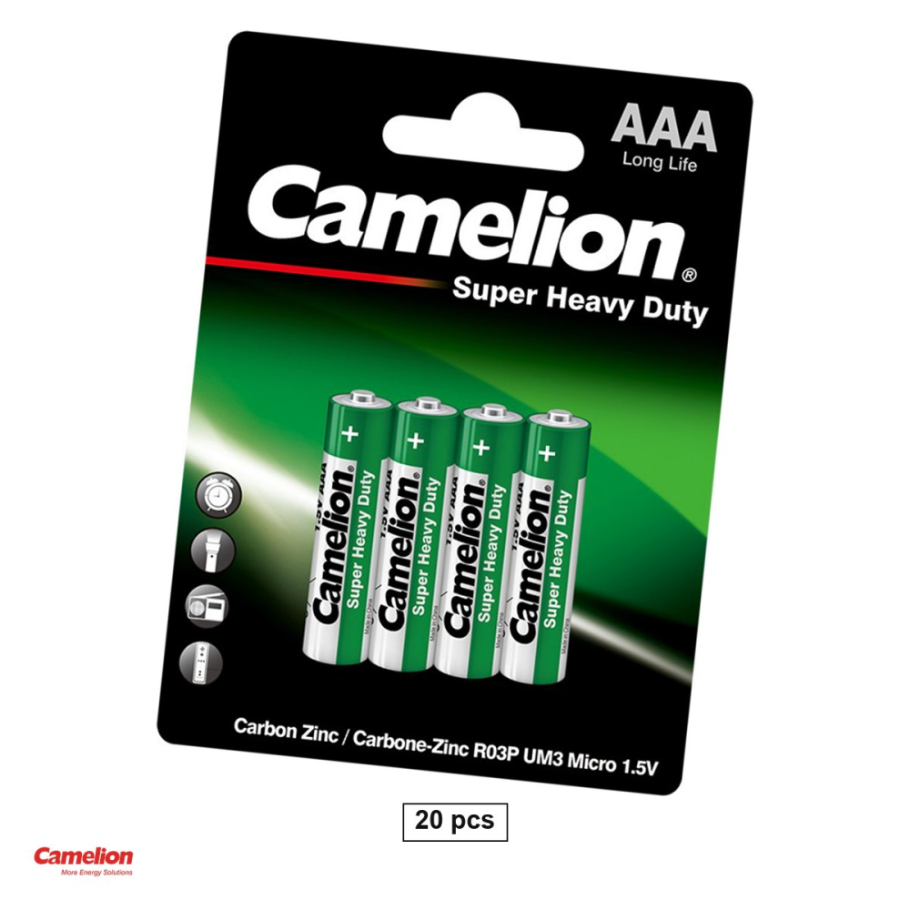 Set 20 baterii zinc carbon Camelion Super Heavy Duty AAA R03, 1.5 V, 10.5 x 44.5 mm, 5 blistere a cate 4 bucati [1]