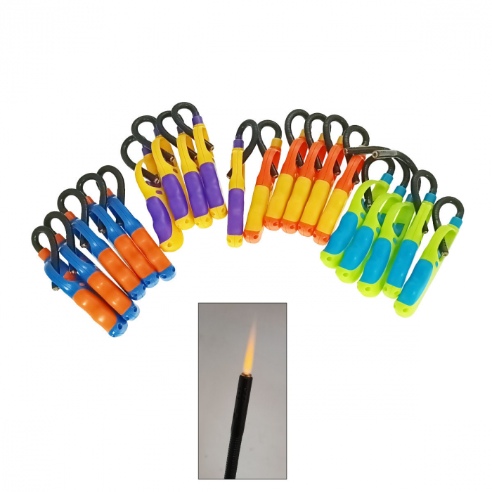 Set 20 brichete cu gaz si aprinzator antivant, gat flexibil, rezervor reincarcabil, buton blocare, multicolor [2]