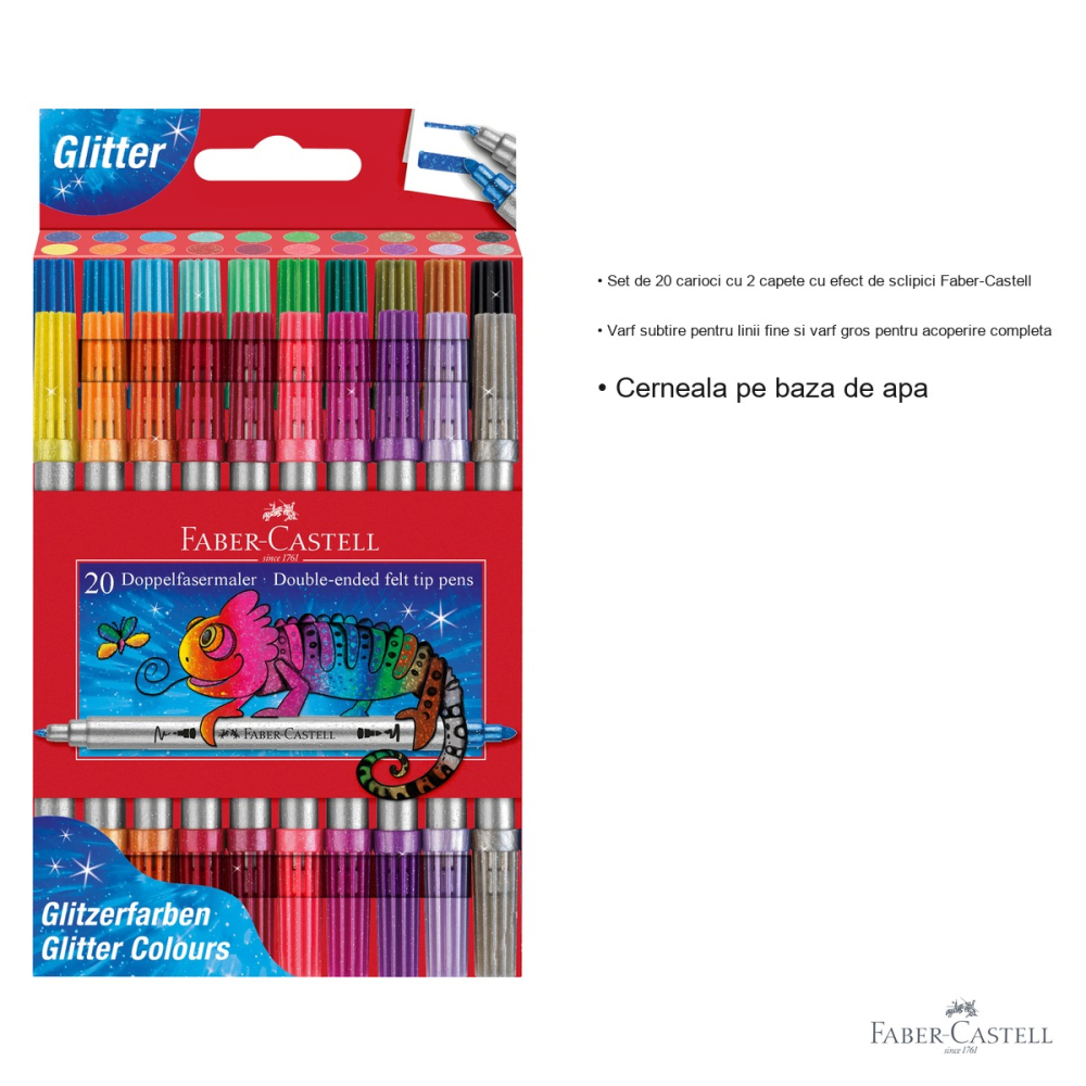 Set 20 carioci cu 2 capete Faber-Castell, efect glitter, cerneala pe baza de apa, pentru copii [3]