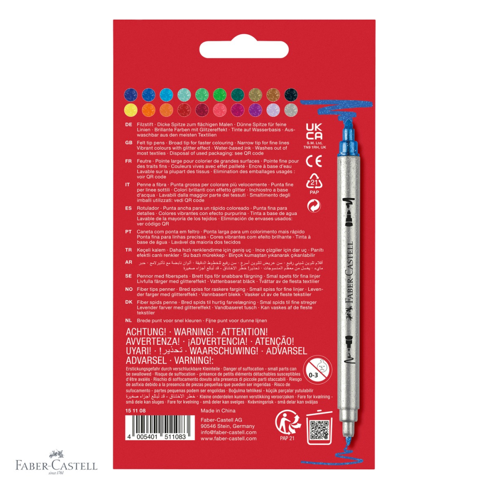 Set 20 carioci cu 2 capete Faber-Castell, efect glitter, cerneala pe baza de apa, pentru copii [4]