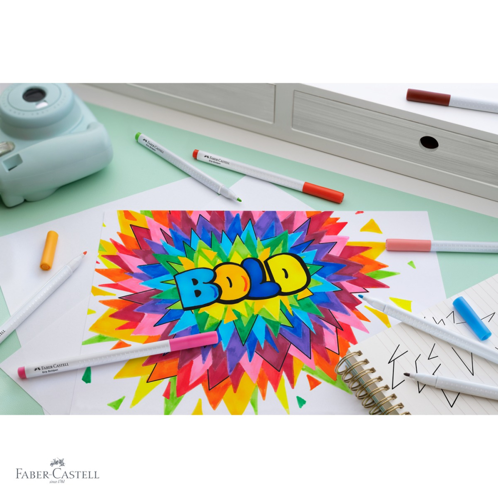 Set 20 carioci Faber-Castell Grip Boldpen, varf lat, forma ergonomica triunghiulara, pentru copii [4]