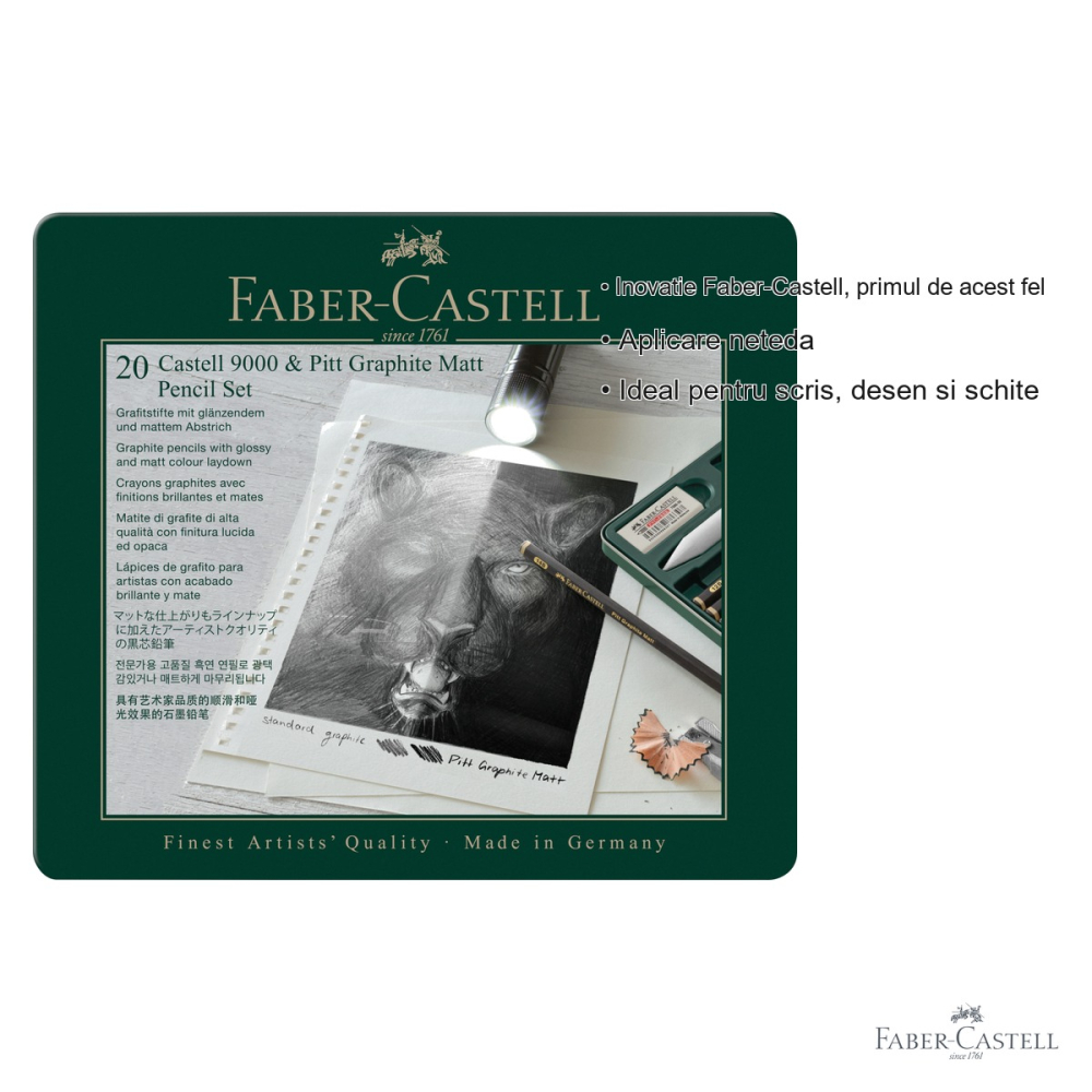 Set 20 creioane grafit Faber-Castell Pitt Mat + Castell 9000, ultra-mat, pentru desen si schite profesionale [3]