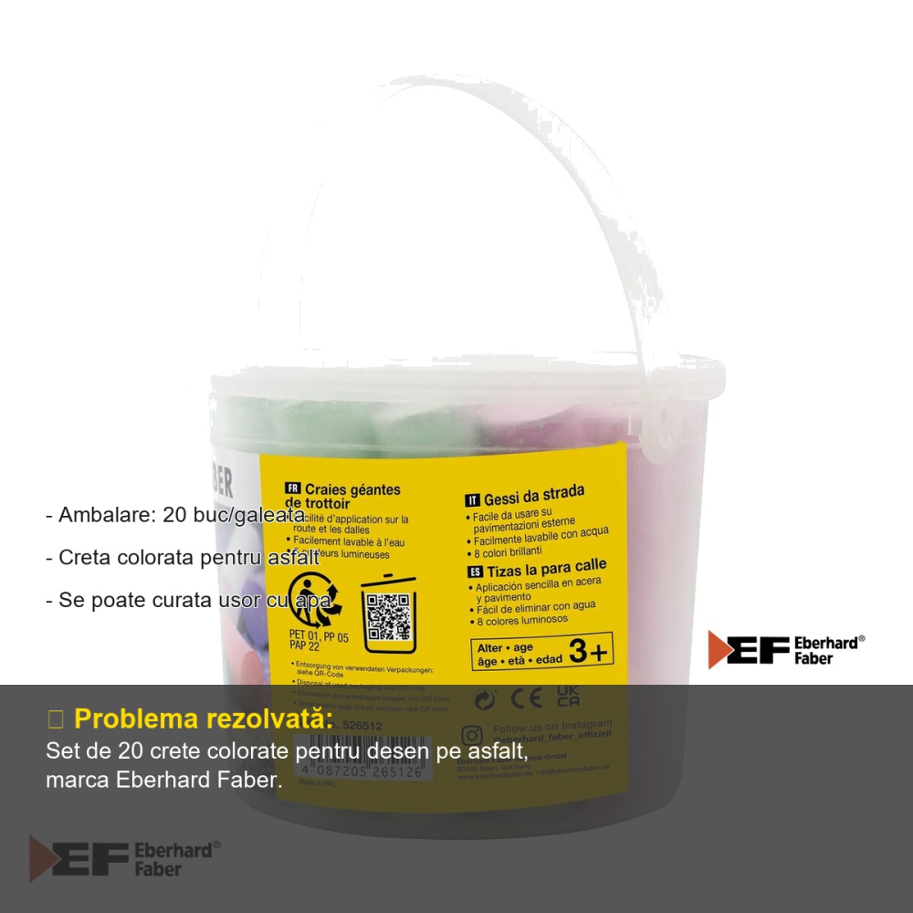 Set 20 crete colorate pentru asfalt Eberhard Faber, lavabile cu apa, in galeata, pentru copii [2]