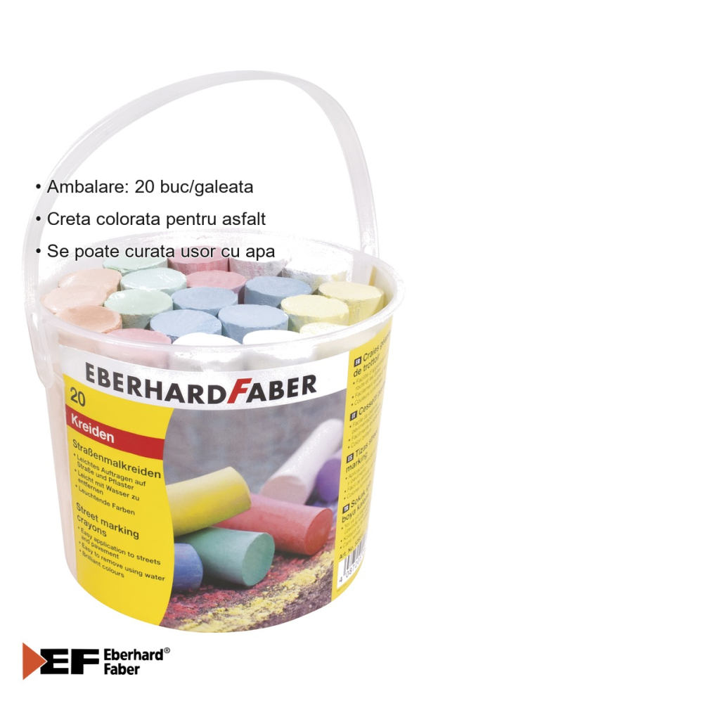 Set 20 crete colorate pentru asfalt Eberhard Faber, lavabile cu apa, in galeata, pentru copii [3]