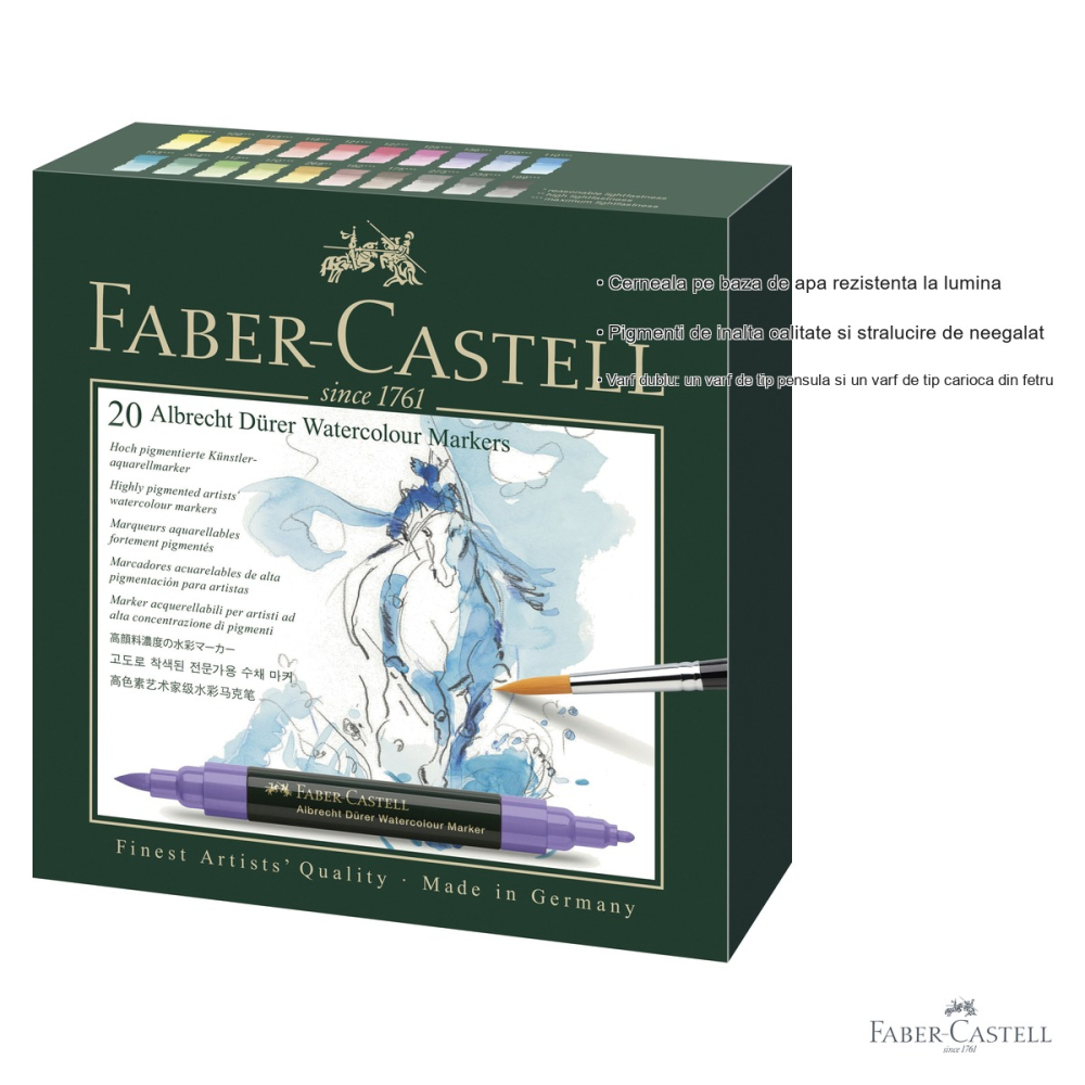 Set 20 markere acuarela Faber-Castell Albrecht Durer, varf dublu pensula si fetru, pentru schite si pictura [3]