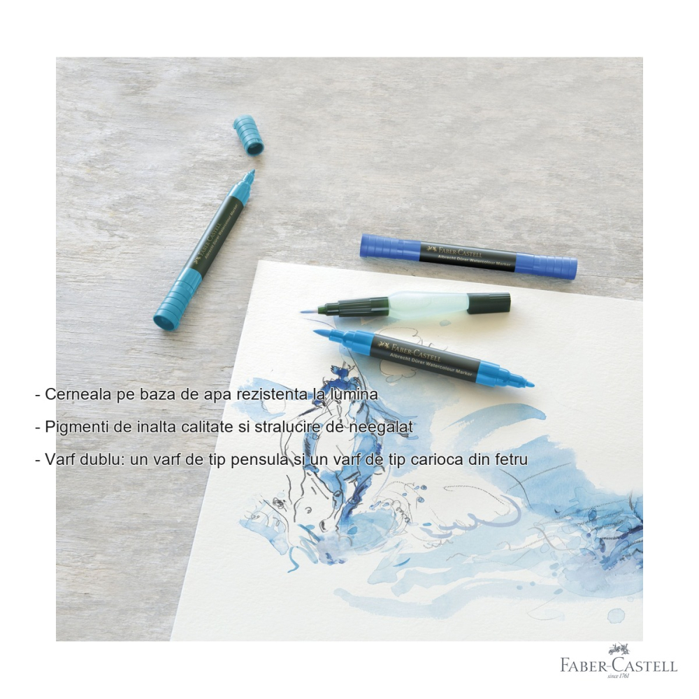 Set 20 markere acuarela Faber-Castell Albrecht Durer, varf dublu pensula si fetru, pentru schite si pictura [2]
