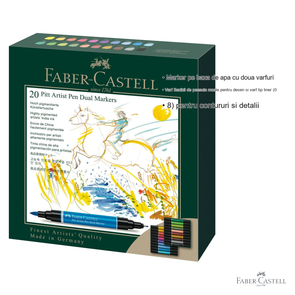 Set 20 markere dual tip Faber-Castell Pitt Artist Pen, varf pensula si liner, pentru desen artistic [3]