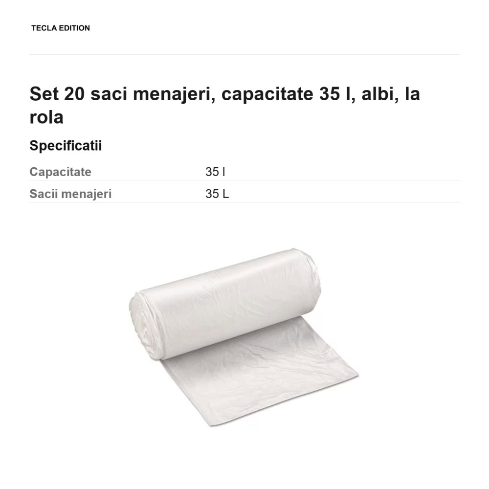 Set 20 saci menajeri, capacitate 35 l, albi, la rola [3]