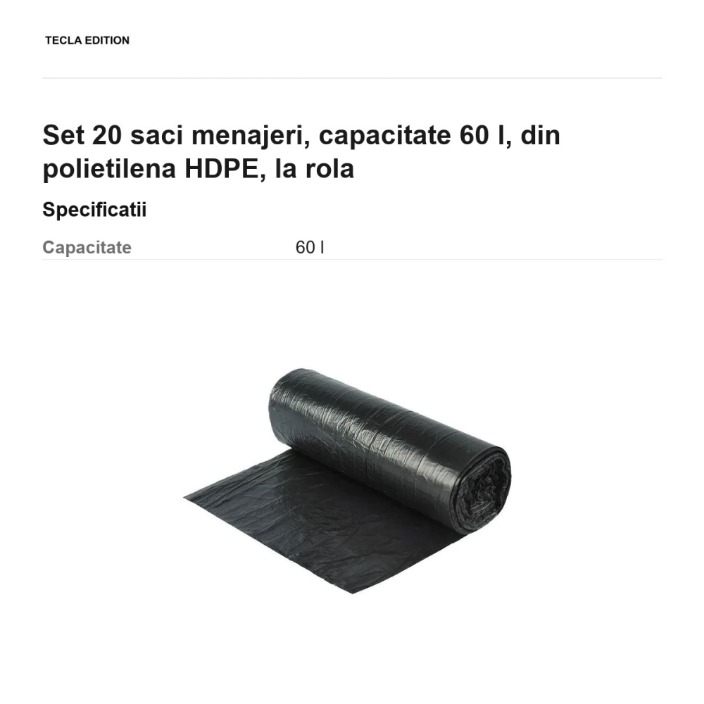 Set 20 saci menajeri, capacitate 60 l, din polietilena HDPE, la rola [3]