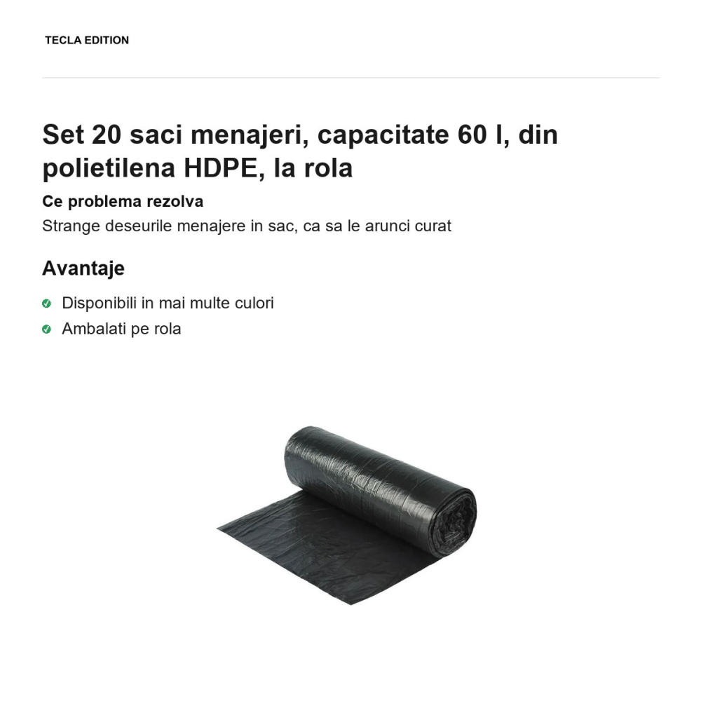 Set 20 saci menajeri, capacitate 60 l, din polietilena HDPE, la rola [2]