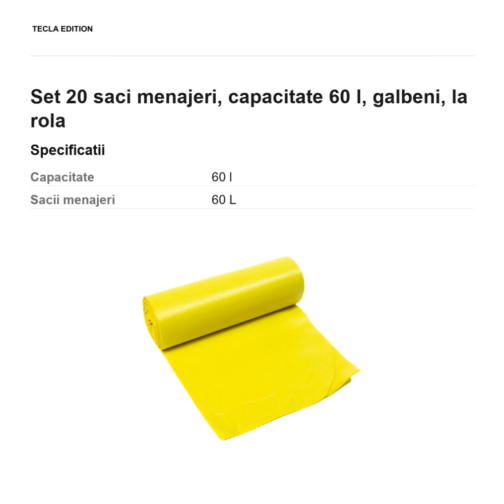 Set 20 saci menajeri, capacitate 60 l, galbeni, la rola [3]