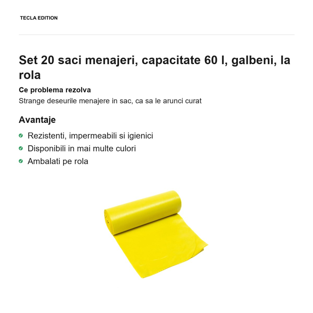 Set 20 saci menajeri, capacitate 60 l, galbeni, la rola [2]