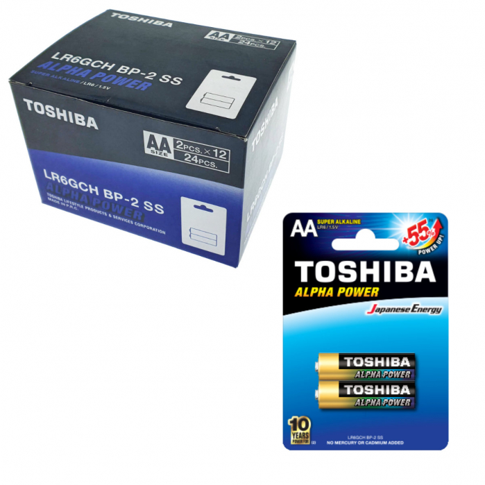 Set 24 baterii LR06 Super Alcaline, Toshiba Alpha Power AA, 1.5V, in blistere [1]