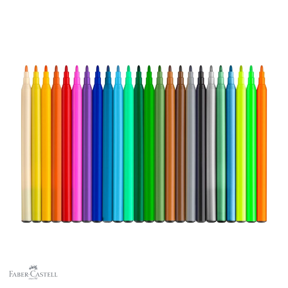 Set 24 carioci Faber-Castell colectia Dinozauri, 18 clasice + 3 metalizate + 3 neon, cu stickere, pentru copii [4]