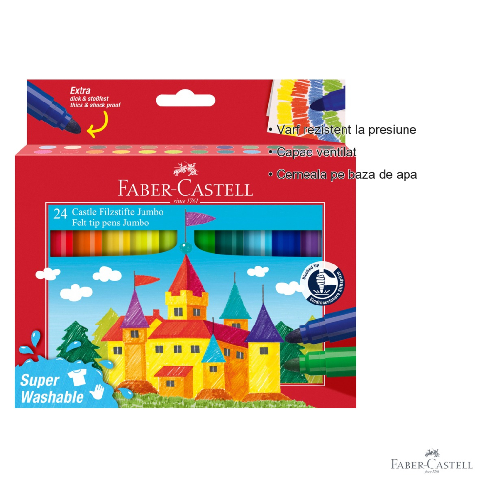 Set 24 carioci Jumbo Faber-Castell Superwashable, cerneala lavabila, pentru desen si colorare [3]