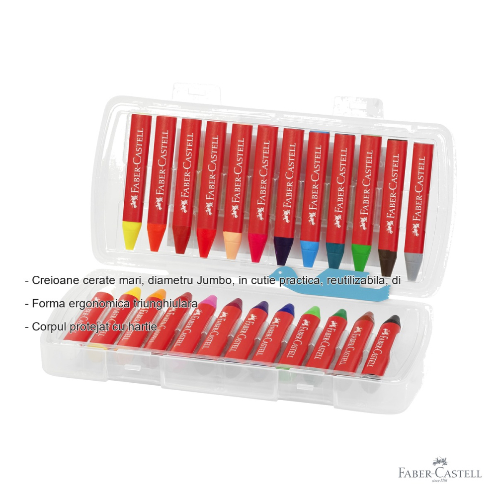 Set 24 creioane cerate Jumbo Faber-Castell, forma triunghiulara ergonomica, pentru copii [2]