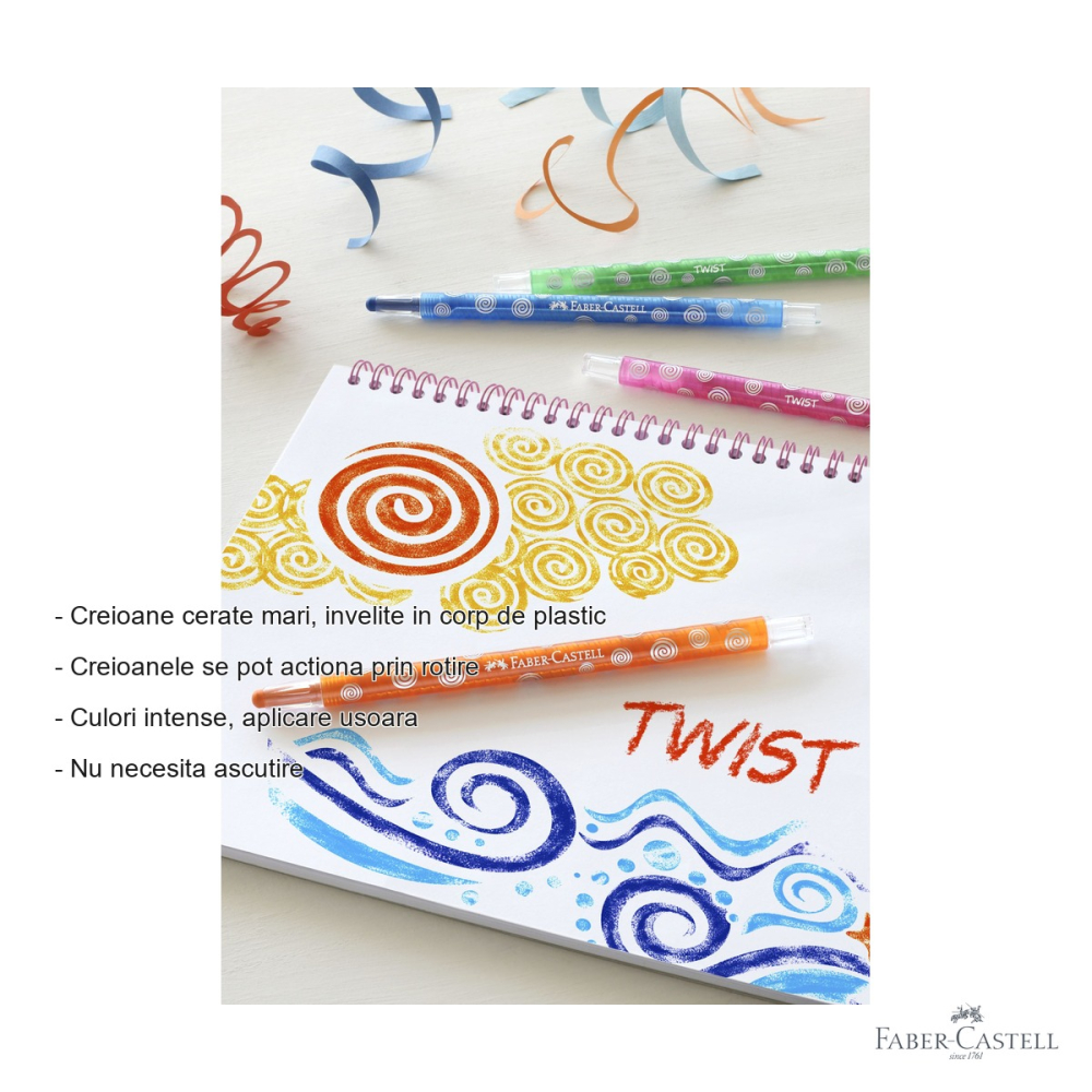 Set 24 creioane cerate retractabile Faber-Castell, culori intense, fara ascutire, pentru copii [2]