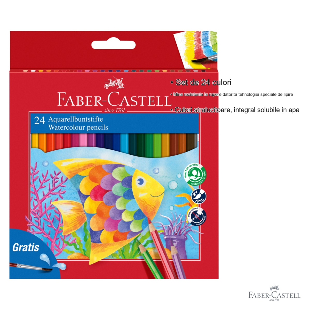 Set 24 creioane colorate acuarela Faber-Castell cu pensula, solubile in apa, pentru desen si pictura [3]