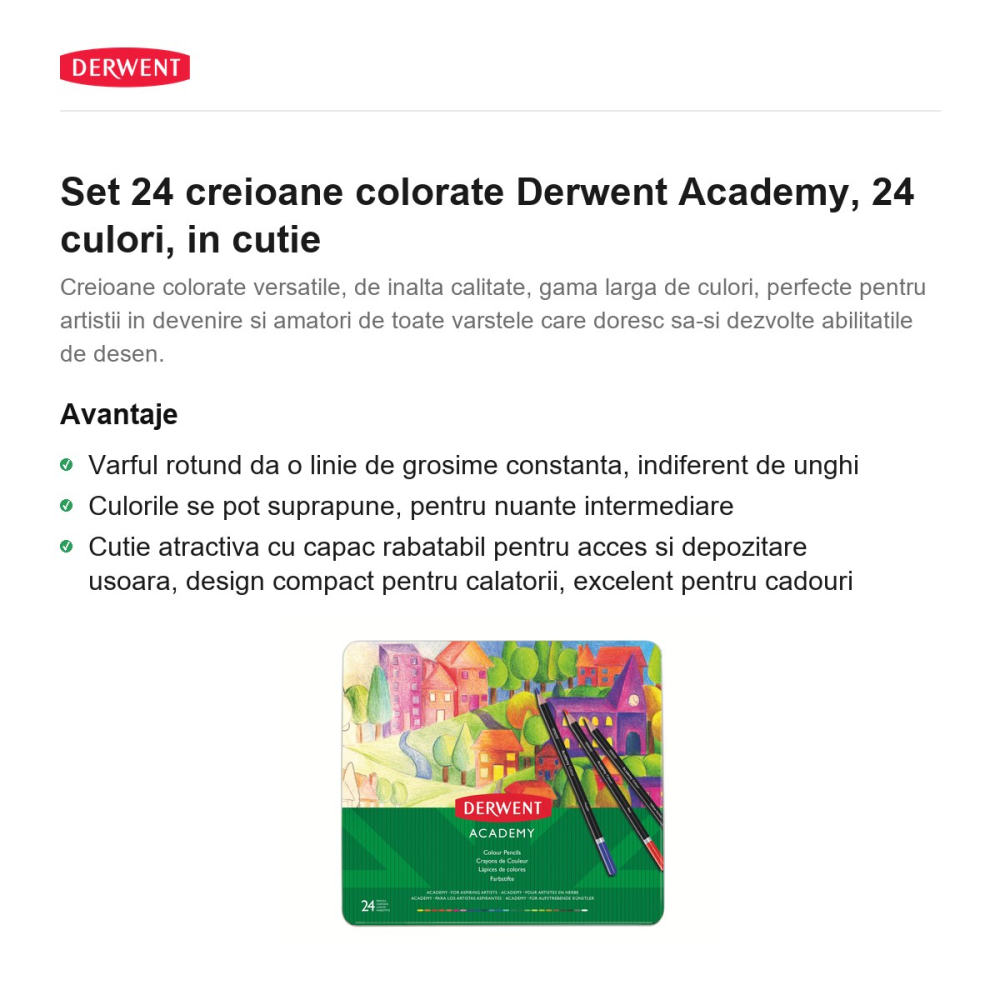 Set 24 creioane colorate Derwent Academy, 24 culori, in cutie [2]