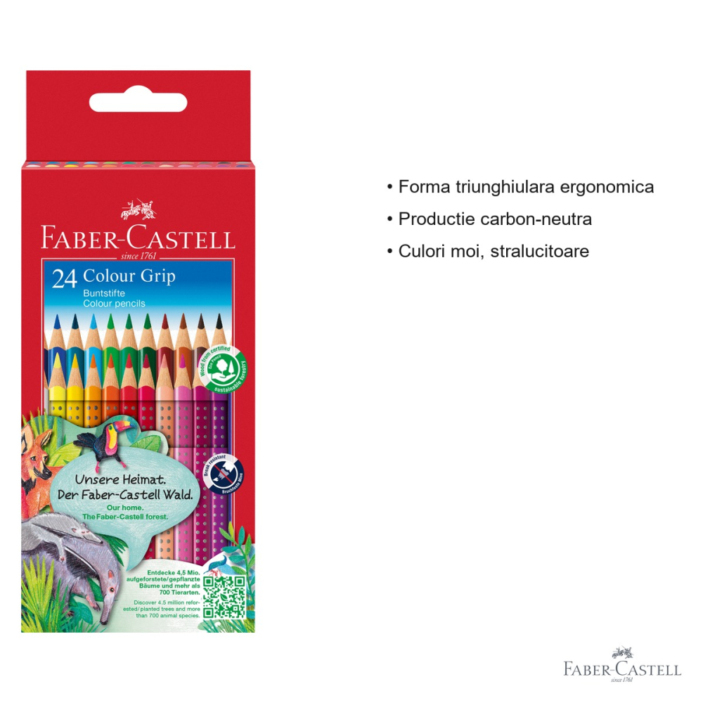 Set 24 creioane colorate Faber-Castell Grip 2001, forma triunghiulara ergonomica, solubile in apa, pentru copii si elevi [3]
