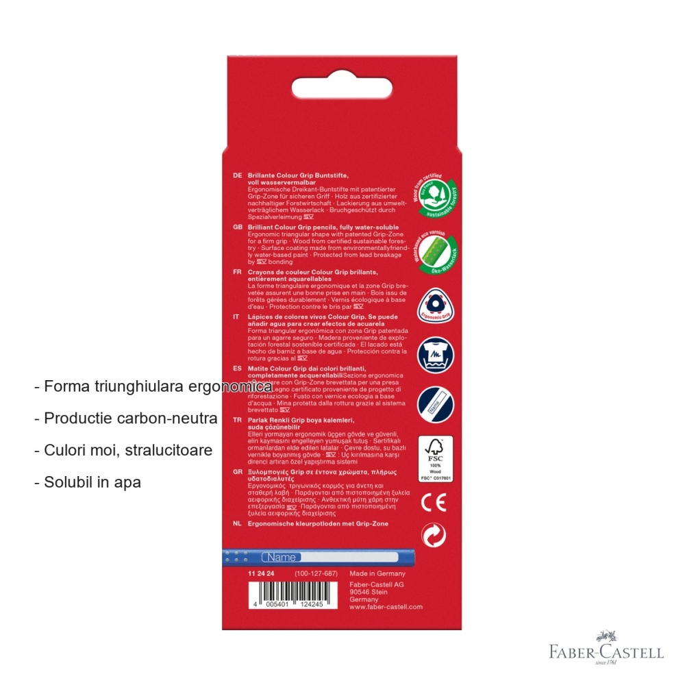 Set 24 creioane colorate Faber-Castell Grip 2001, forma triunghiulara ergonomica, solubile in apa, pentru copii si elevi [2]
