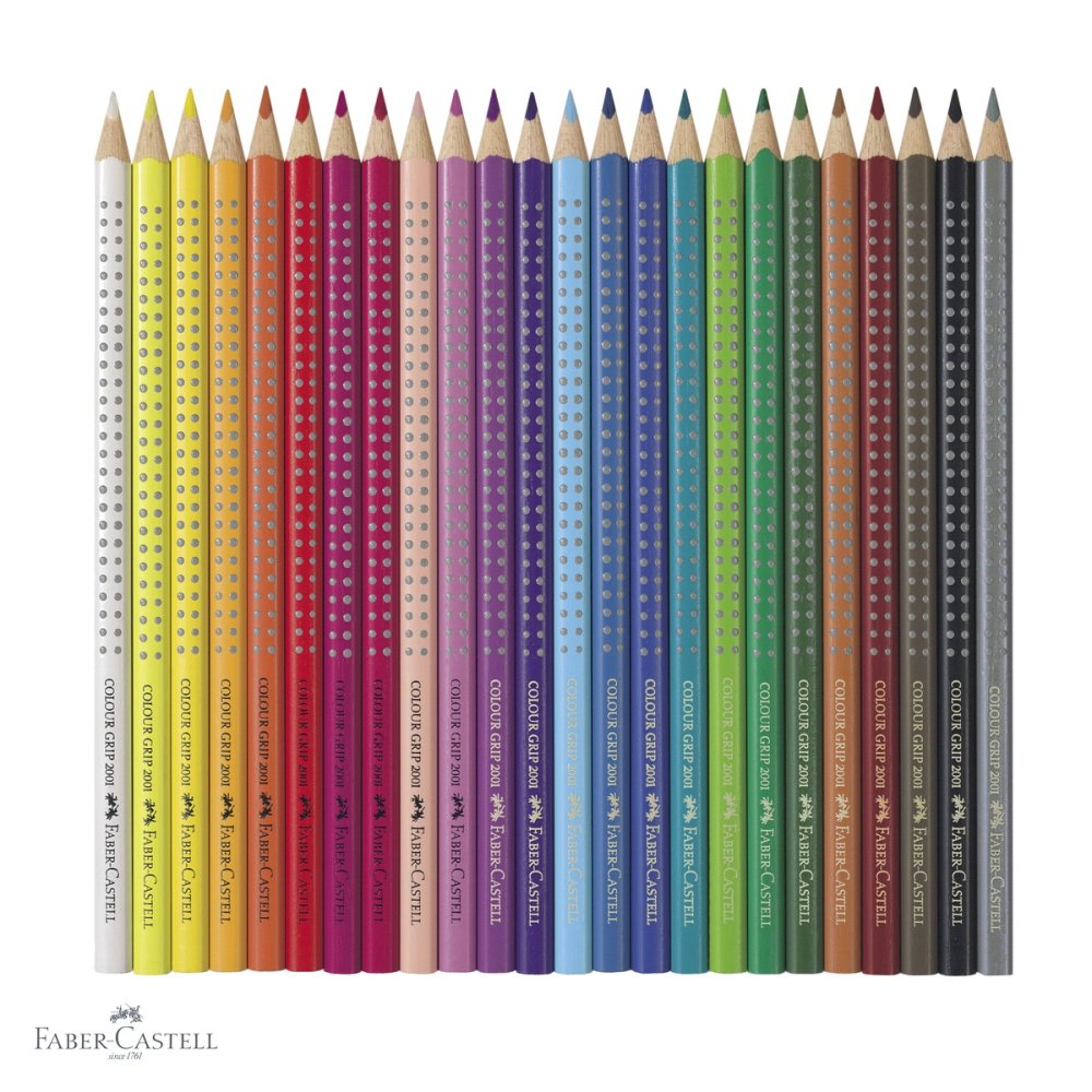 Set 24 creioane colorate Faber-Castell Grip 2001, solubile in apa, cutie metalica, forma triunghiulara ergonomica [4]