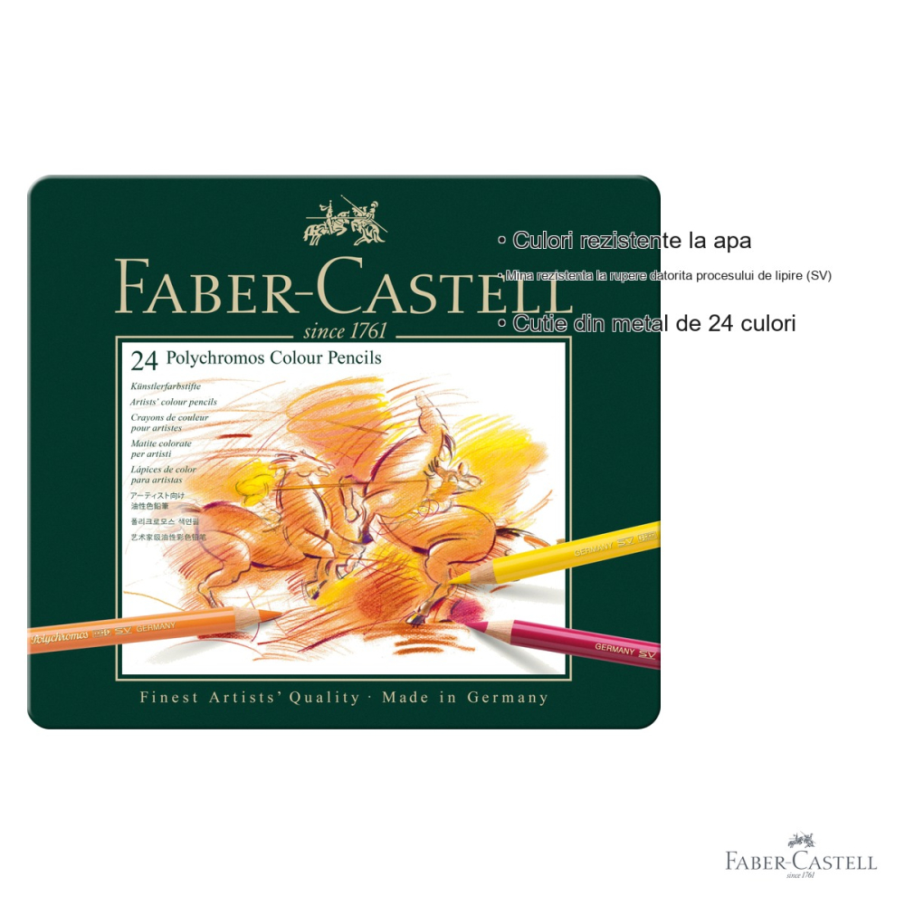 Set 24 creioane colorate Faber-Castell Polychromos, pigmenti profesionali rezistenti la apa, pentru artisti [3]