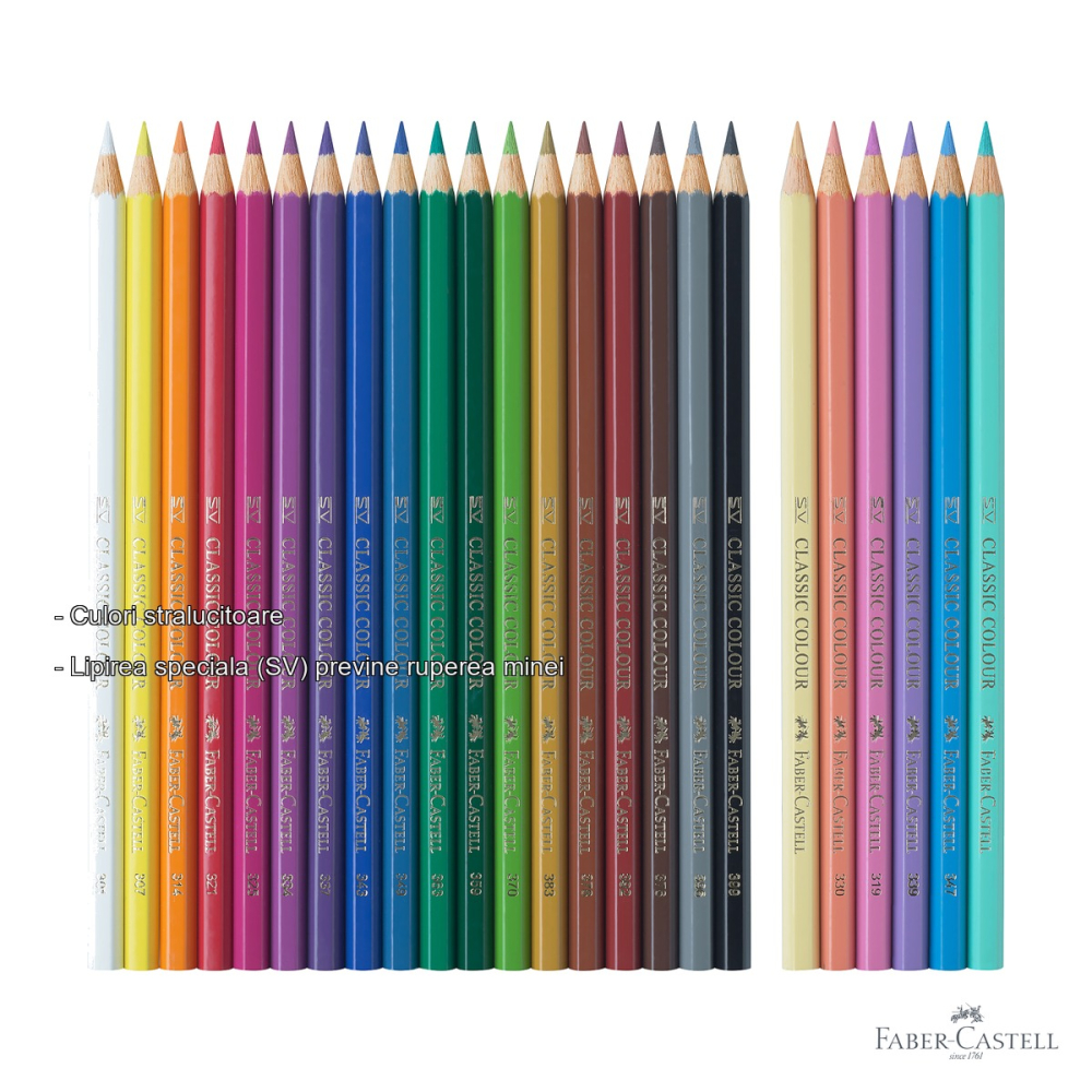 Set 24 creioane colorate Faber-Castell Unicorni, nuante clasice si pastel, cu stickere, pentru copii [2]