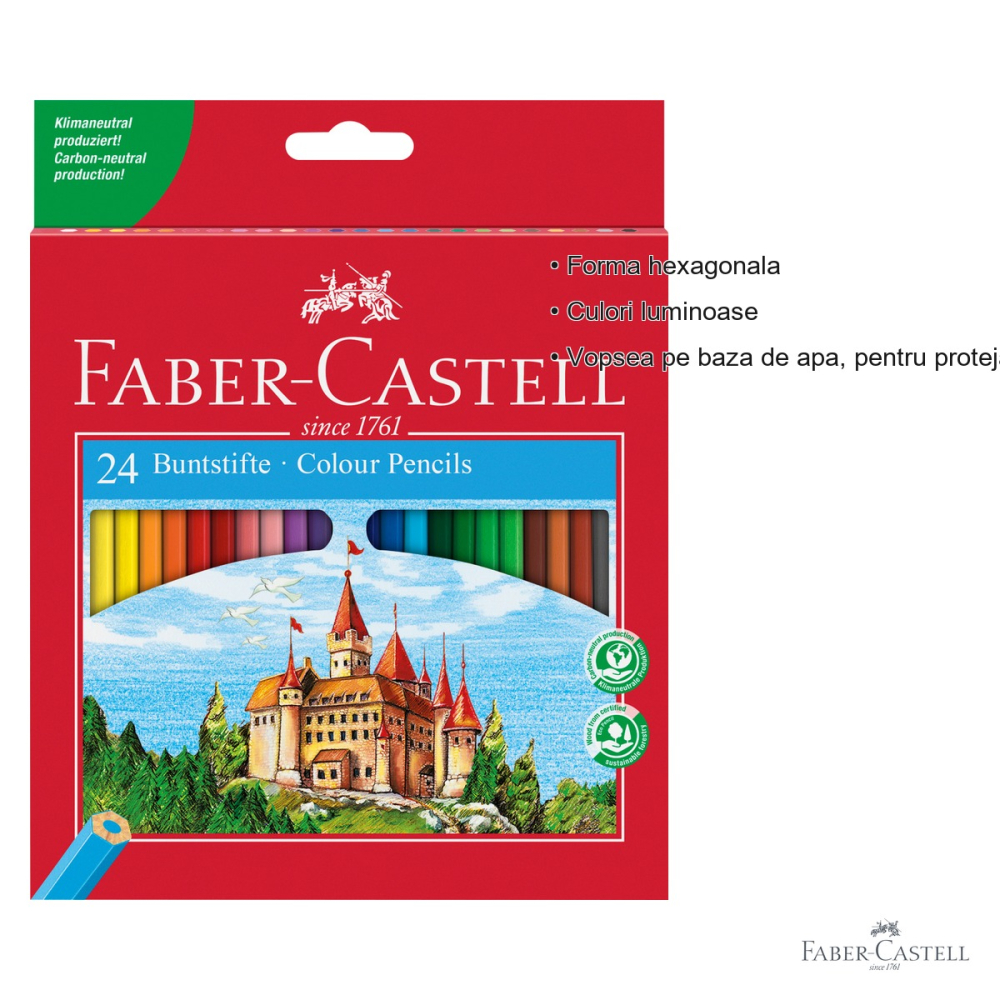 Set 24 creioane colorate hexagonale Faber-Castell, culori stralucitoare, pentru copii si scoala [3]