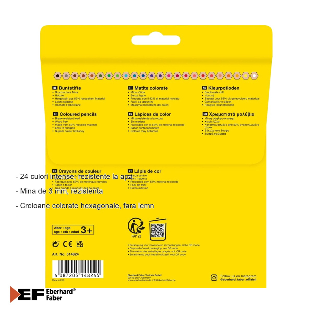 Set 24 creioane colorate plastic Eberhard Faber, hexagonale fara lemn, mina 3 mm rezistenta, pentru scoala si desen [2]