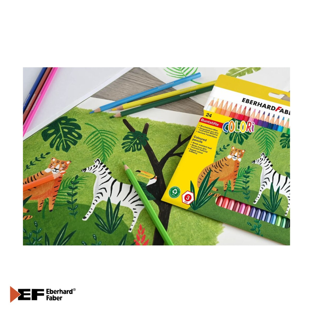 Set 24 creioane colorate plastic Eberhard Faber, hexagonale fara lemn, mina 3 mm rezistenta, pentru scoala si desen [4]