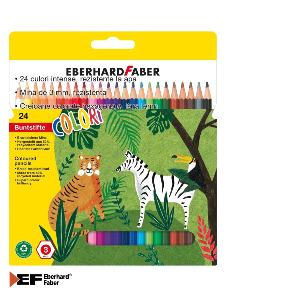 Set 24 creioane colorate plastic Eberhard Faber, hexagonale fara lemn, mina 3 mm rezistenta, pentru scoala si desen [3]
