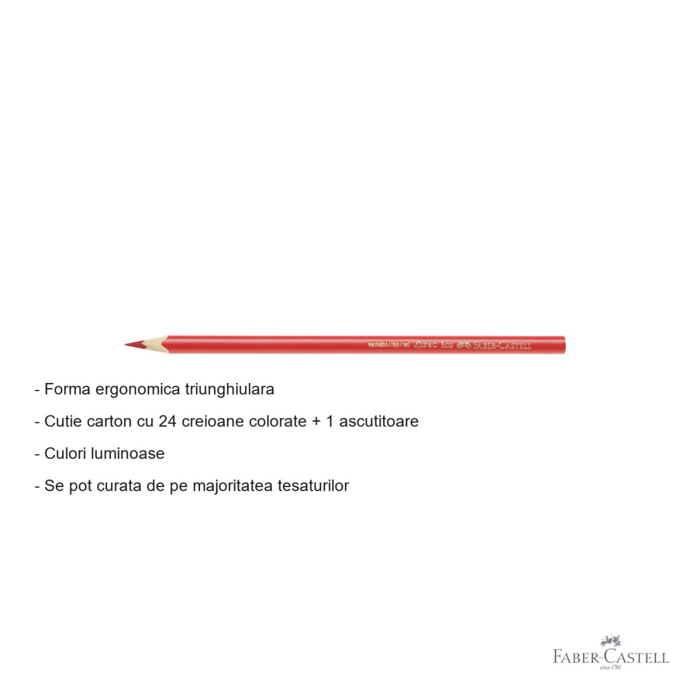 Set 24 creioane colorate triunghiulare Faber-Castell Eco, forma ergonomica + ascutitoare inclusa, pentru copii [2]