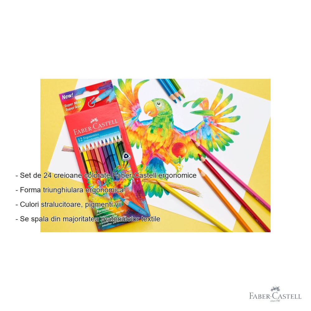 Set 24 creioane colorate triunghiulare Faber-Castell Ergonomics, mina 4 mm, pentru copii si scolari [2]