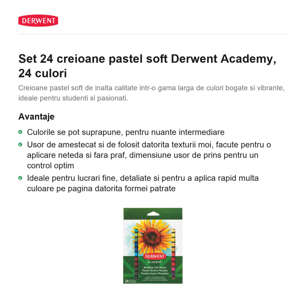 Set 24 creioane pastel soft Derwent Academy, 24 culori [2]
