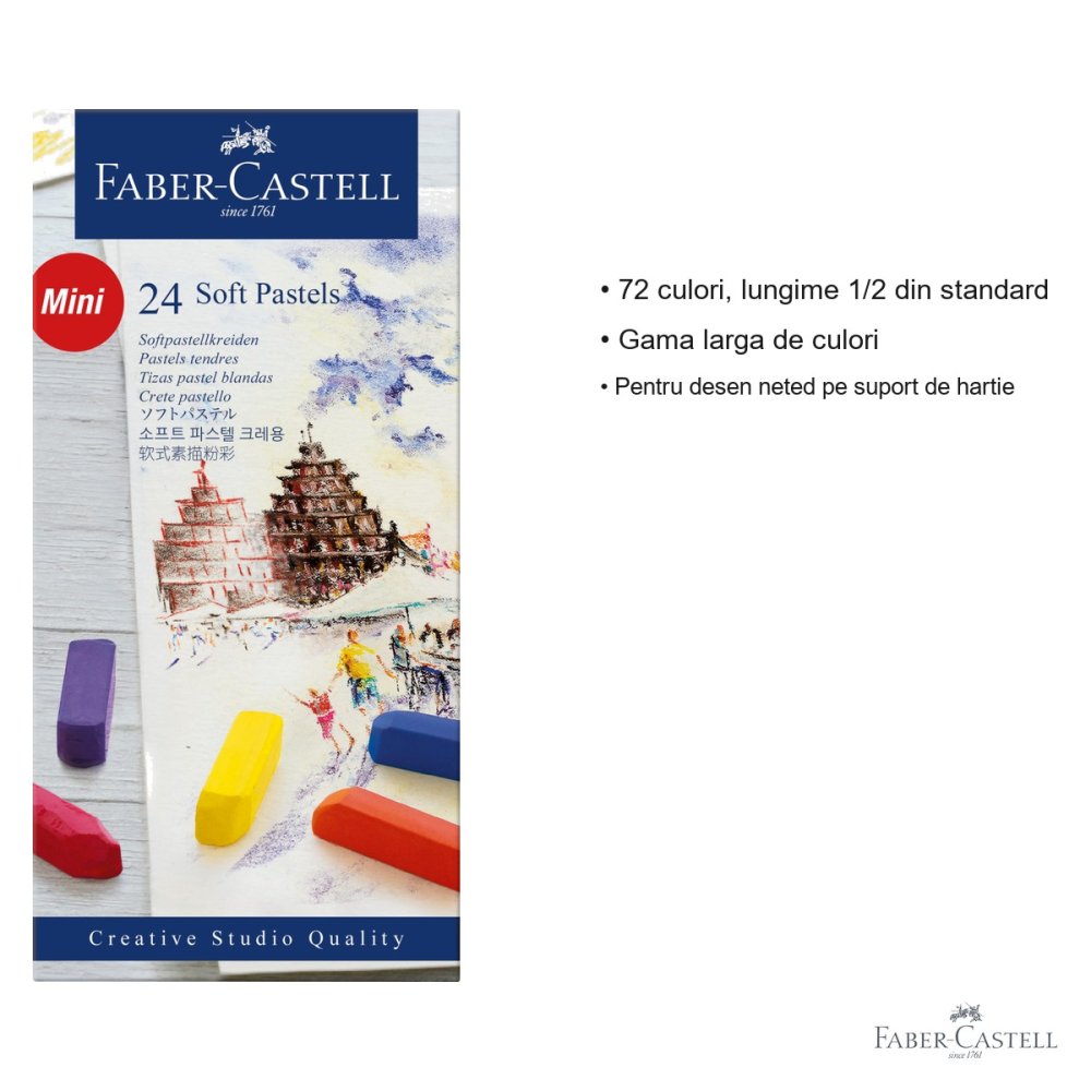 Set 24 creioane pastel soft mini Faber-Castell, lungime redusa, ideal pentru incepatori [3]