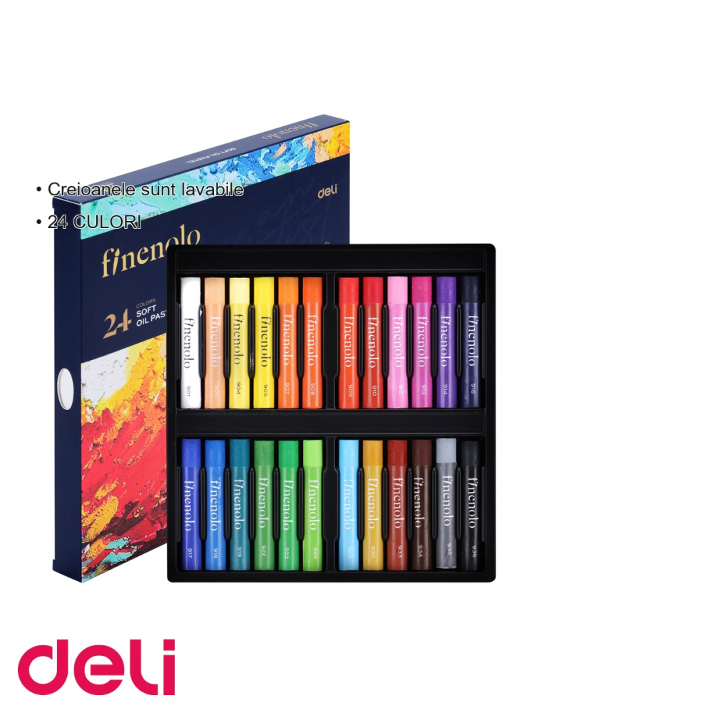 Set 24 culori ulei pastel profesionale Deli Finenolo, parafina de calitate, lavabile, pentru desen si arta [3]
