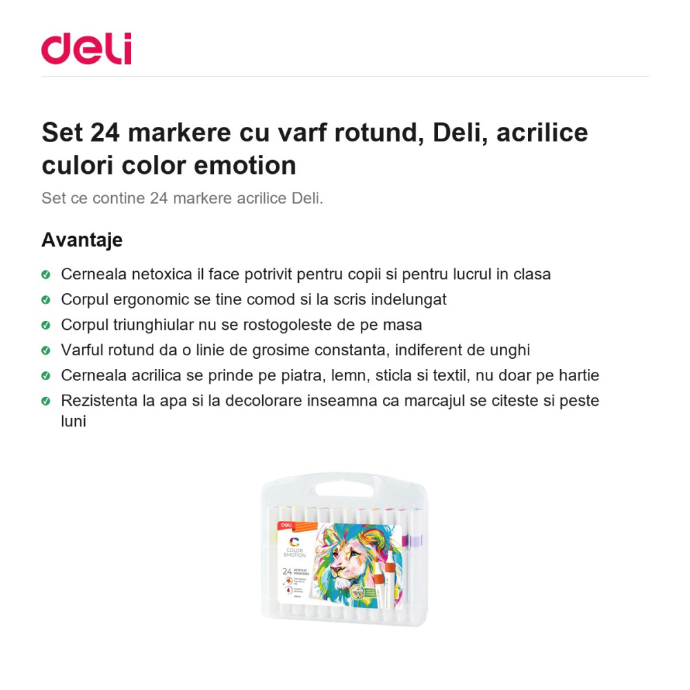 Set 24 markere cu varf rotund, Deli, acrilice culori color emotion [2]