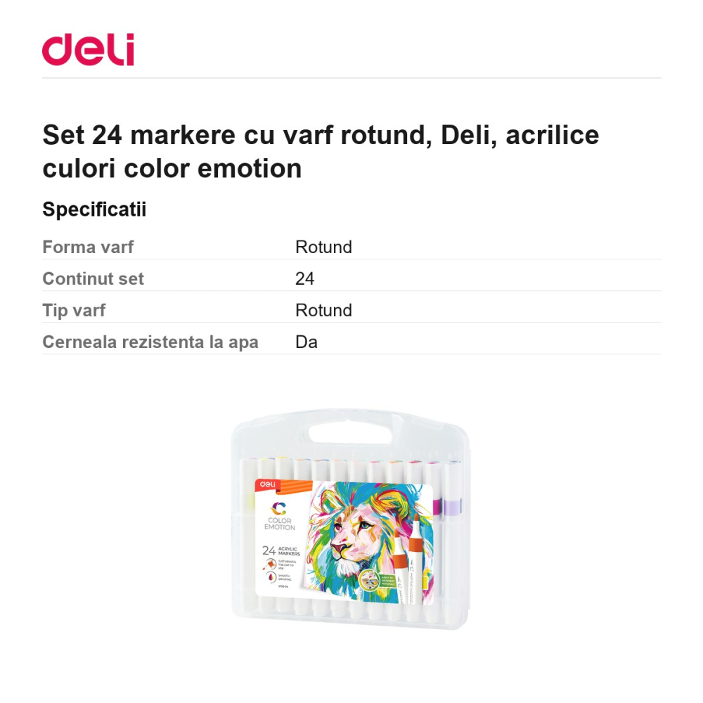 Set 24 markere cu varf rotund, Deli, acrilice culori color emotion [3]