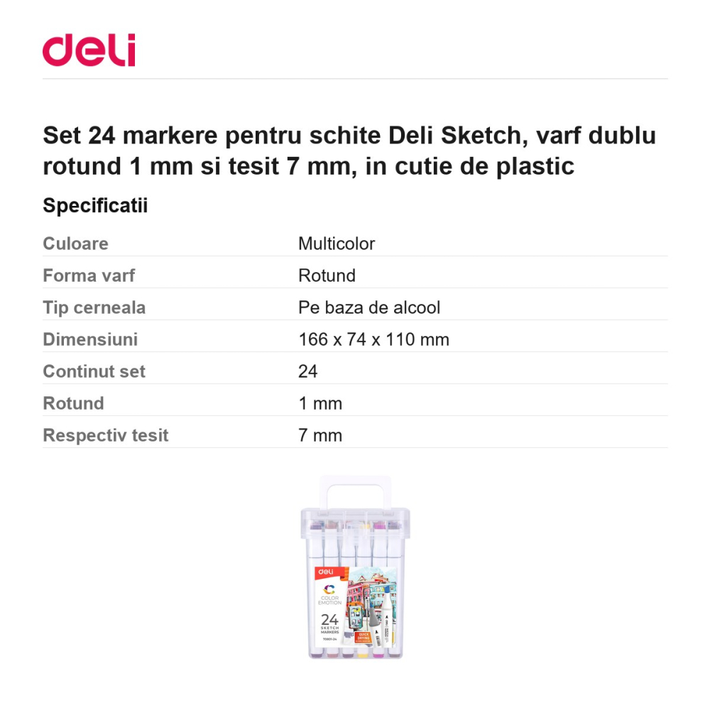 Set 24 markere pentru schite Deli Sketch, varf dublu rotund 1 mm si tesit 7 mm, in cutie de plastic [3]