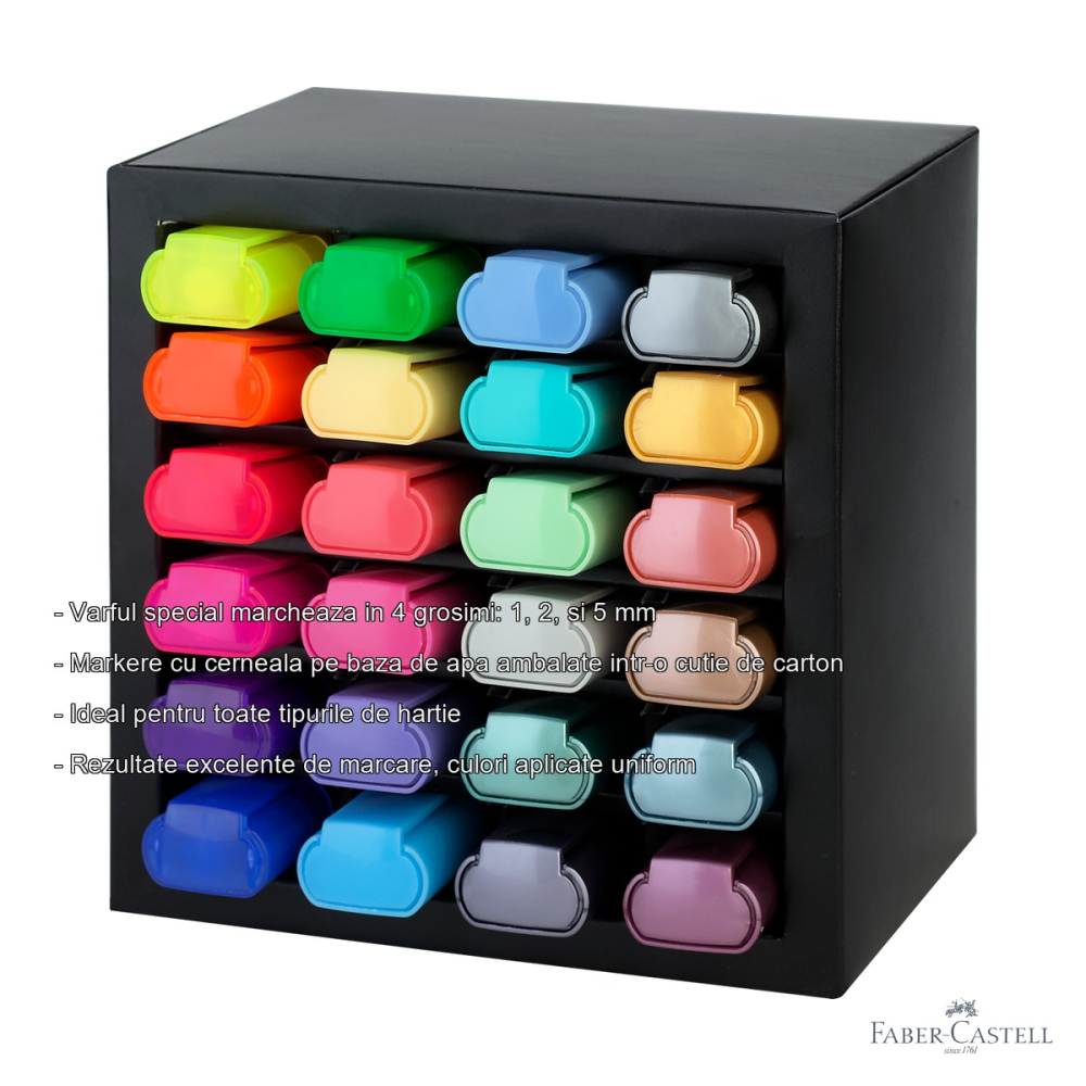 Set 24 textmarkere Faber-Castell 46, varf multiplu 1-5 mm, metalice pastel neon, pentru birou si studiu [2]