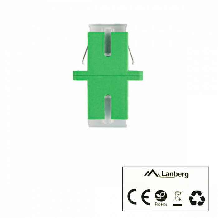 Set 25 adaptoare retea fibra optica cu conectori SC/APC, Lanberg 43362, SM SIMPLEX, cu capace transparente, verzi [5]