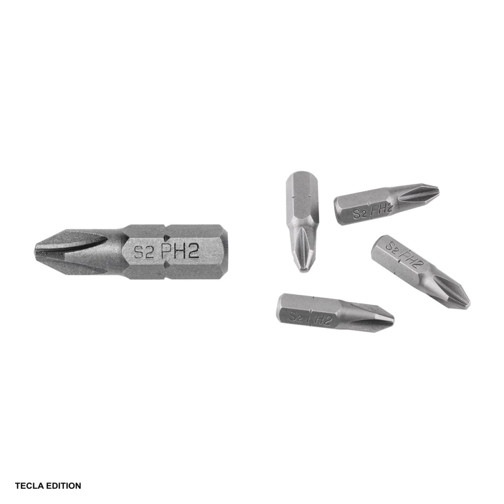 Set 25 biti PH2, 25 mm, otel S2, insurubeaza suruburile cu cap cruce Phillips (PH), cele folosite des la gips-carton si mobila [4]