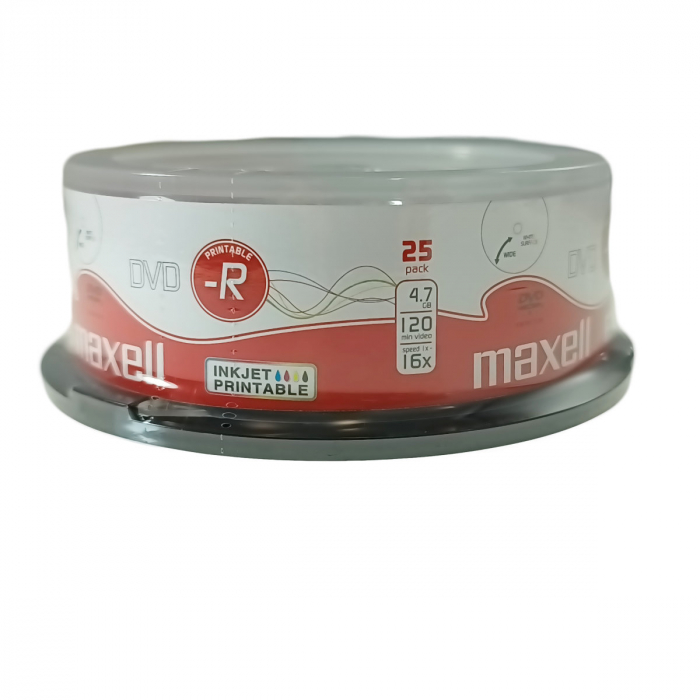 Set 25 bucati DVD-R Printabile Maxell 51115, 4.7Gb, 16X, ambalare cake box [2]