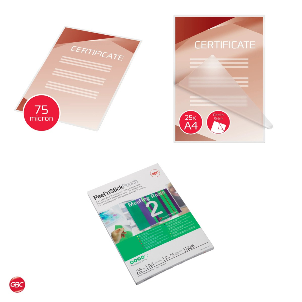 Set 25 folii de laminare autoadezive GBC A4, 75 microni, mate [5]