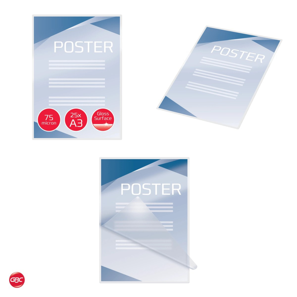 Set 25 folii de laminare GBC A3, 75 microni, lucioase, pentru laminare la cald, 297x420 mm, transparente [4]