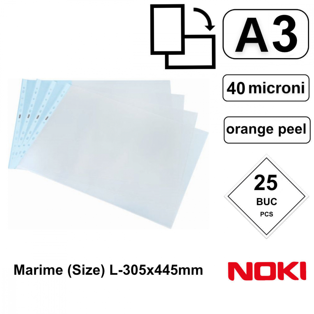 Set 25 folii de protectie A3 Landscape cu deschidere superioara, 40 microni, Noki, suprafata orange peel [2]
