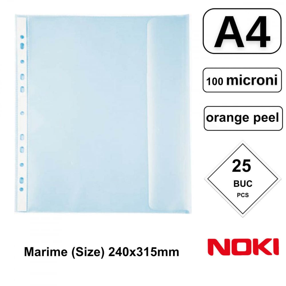 Set 25 folii de protectie A4 cu clapa laterala, 100 microni, Noki 4860, suprafata orange peel [2]