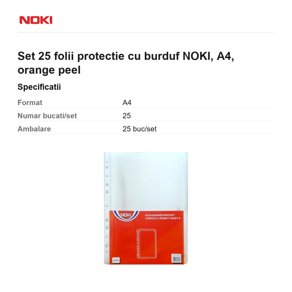 Set 25 folii protectie cu burduf NOKI, A4, orange peel [3]